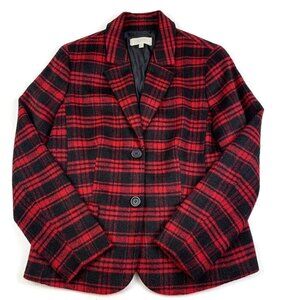 Talbots Wool Blend Red/Black Plaid Blazer Women's Size 10 Petite